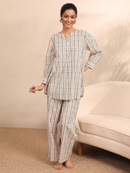 Libas - Navy Blue Printed Kurti with Pyjama