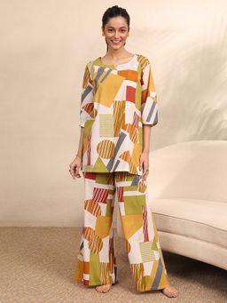 Libas - Multi-Color Geometric Printed Kurti with Pyjama