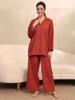 Libas - Rust Solid Shirt with Pyjama