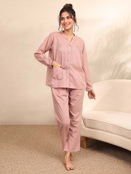 Libas - Mauve Front Pleated Solid Shirt with Pyjama