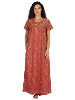 Juliet - Women Printed Rust Square Neck Half Sleeves Nightdress