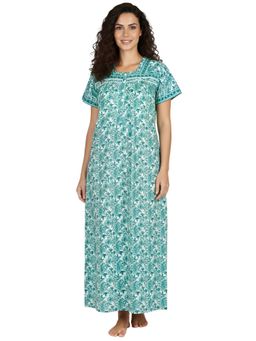 Juliet - Women Floral Turquoise Square Neck Half Sleeves Nightdress