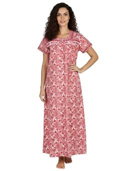 Juliet - Women Floral Pink Square Neck Half Sleeves Nightdress