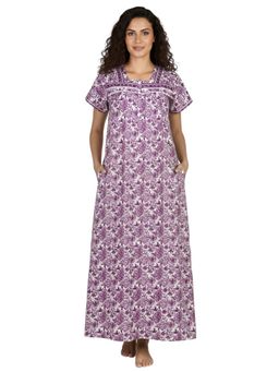 Juliet - Women Floral Purple Square Neck Half Sleeves Nightdress