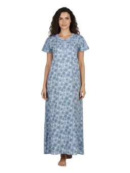 Juliet - Women Floral Grey Round Neck Half Sleeves Nightdress