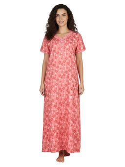 Juliet - Women Floral Pink Round Neck Half Sleeves Nightdress