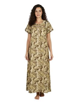 Juliet - Women Printed Olive Square Neck Half Sleeves Nightdress