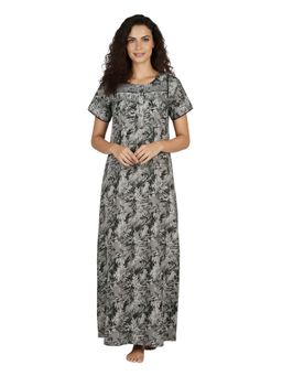 Juliet - Women Printed Grey Square Neck Half Sleeves Nightdress