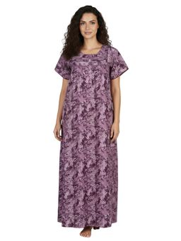 Juliet - Women Printed Purple Square Neck Half Sleeves Nightdress