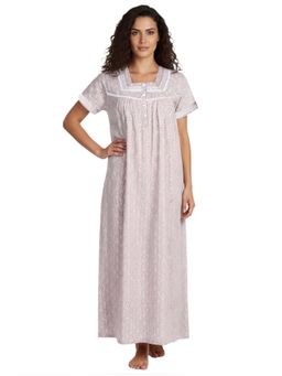 Juliet - Women Printed Purple Square Neck Half Sleeves Nightdress