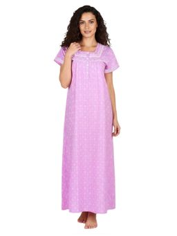 Juliet - Women Printed Purple Square Neck Half Sleeves Nightdress