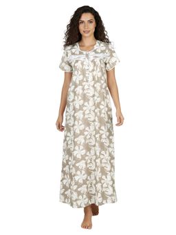 Juliet - Women Floral Beige Round Neck Half Sleeves Nightdress