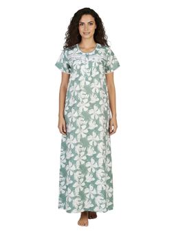 Juliet - Women Floral Green Round Neck Half Sleeves Nightdress