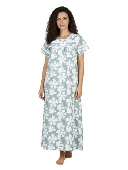 Juliet - Women Floral Grey Round Neck Half Sleeves Nightdress
