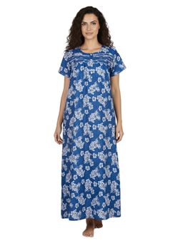 Juliet - Women Floral Navy Blue Round Neck Half Sleeves Nightdress
