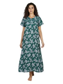 Juliet - Women Floral Green Round Neck Half Sleeves Nightdress