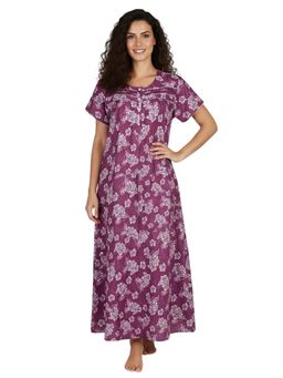Juliet - Women Floral Purple Round Neck Half Sleeves Nightdress