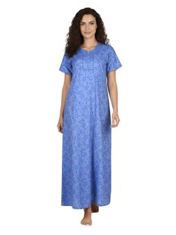 Juliet - Women Floral Blue Round Neck Half Sleeves Nightdress
