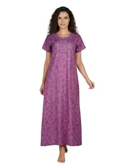 Juliet - Women Floral Purple Round Neck Half Sleeves Nightdress