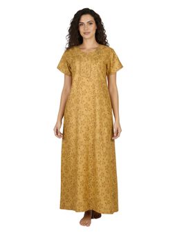 Juliet - Women Floral Mustard Round Neck Half Sleeves Nightdress