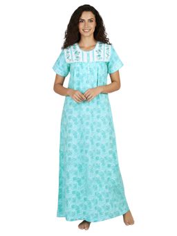 Juliet - Women Floral Blue Round Neck Half Sleeves Nightdress