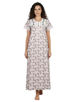 Juliet - Women Floral Grey Round Neck Half Sleeves Nightdress