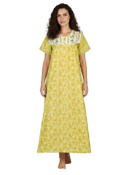Juliet - Women Floral Green Round Neck Half Sleeves Nightdress
