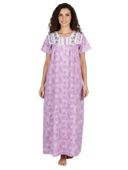 Juliet - Women Floral Purple Round Neck Half Sleeves Nightdress