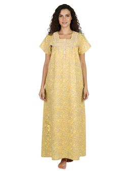 Juliet - Women Floral Yellow Square Neck Half Sleeves Nightdress