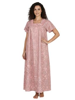 Juliet - Women Floral Purple Square Neck Half Sleeves Nightdress