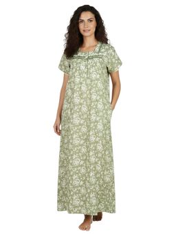 Juliet - Women Floral Green Square Neck Half Sleeves Nightdress