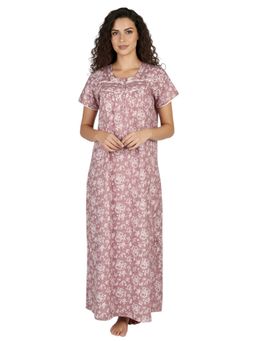 Juliet - Women Floral Purple Square Neck Half Sleeves Nightdress