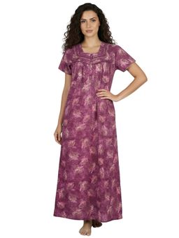 Juliet - Women Floral Purple Square Neck Half Sleeves Nightdress
