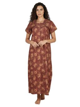 Juliet - Women Floral Rust Square Neck Half Sleeves Nightdress