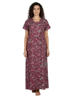 Juliet - Women Floral Purple Square Neck Half Sleeves Nightdress