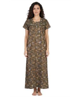 Juliet - Women Floral Green Square Neck Half Sleeves Nightdress