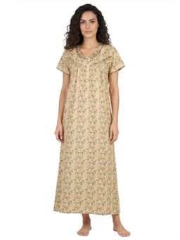 Juliet - Women Floral Beige Round Neck Half Sleeves Nightdress