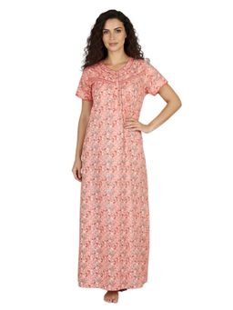 Juliet - Women Floral Peach Round Neck Half Sleeves Nightdress