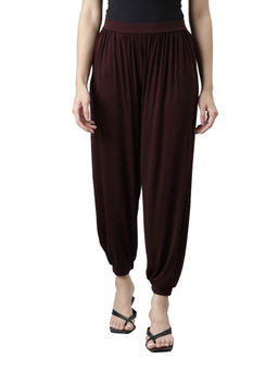 Go Colors - Women Solid Dark Wine Harem Pants