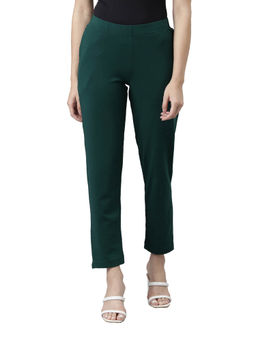 Go Colors - Women Solid Dark Green Cotton Mid Rise Kurti Pants