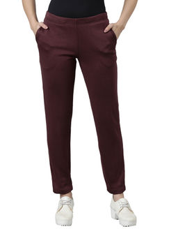 Go Colors - Women Solid Dark Wine Mid Rise Ultra Warm Pant