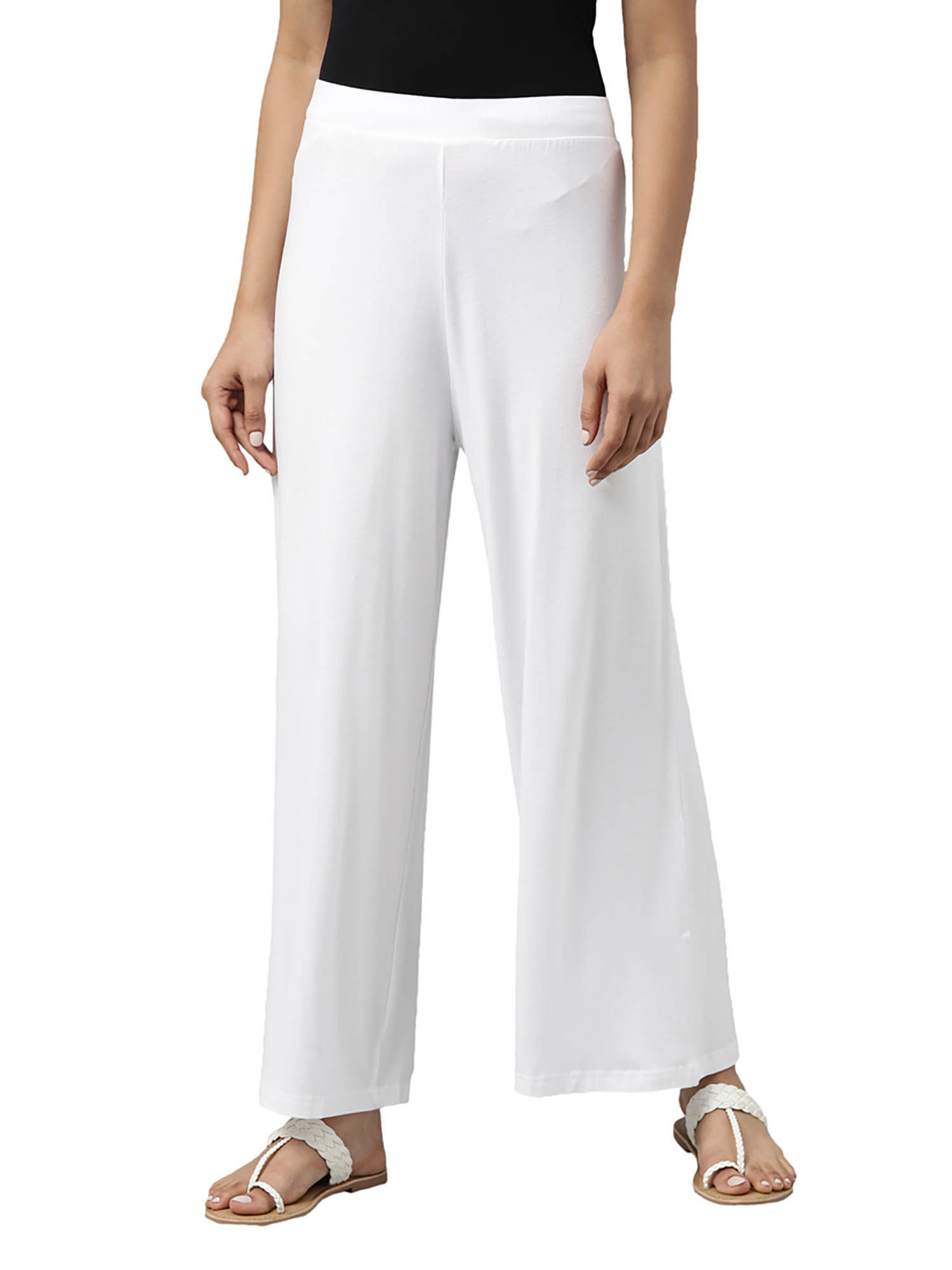 go colors Women Solid White Viscose Mid Rise Knit Palazzo-picture-28