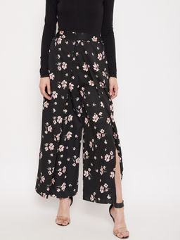 PURYS - Black Floral Printed Slit Trouser