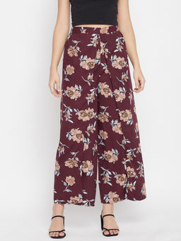 PURYS - Maroon Floral Printed Slit Trouser