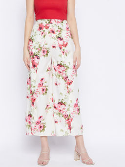 PURYS - White Floral Printed Slit Trouser