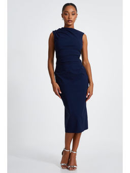 Quiz Clothing - Blue High Neck Ruched Sleeveless Bodycon Midi Dress