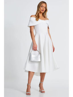 Quiz Clothing - White Off- Shoulder Fit And Flared Midi Dress