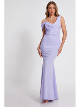 Quiz Clothing - Lavender Asymmetric Cowl Neck Bodycon Maxi Dress