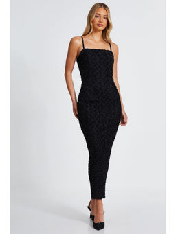 Quiz Clothing - Black 3D Flower Design Square Neck Sleeveless Maxi Dress