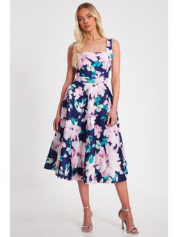 Quiz Clothing - Multicolor Square Neck Sleeveless Floral Midi Skater Dress